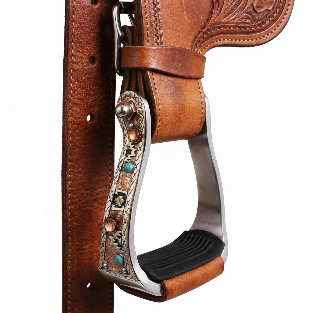 Turquoise Stone Aluminum Copper Barrel Stirrups Y1656
