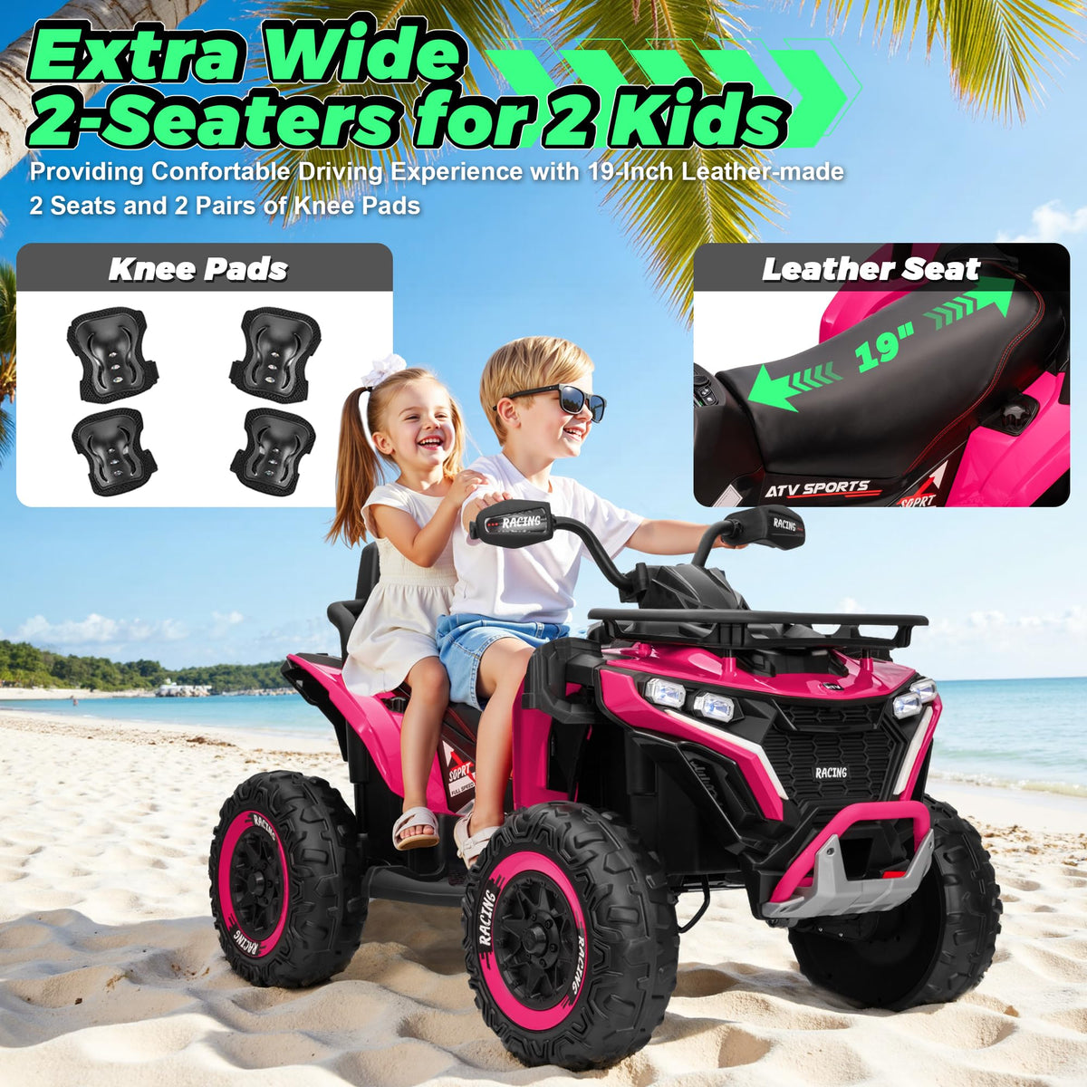 24V Kids ATV Four Wheeler with EVA Tires, 2 Seater, 800W Motors, Remote Control, Pink V47291
