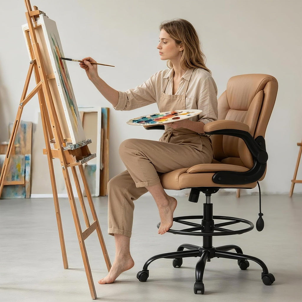 Brown PU Leather Drafting Chair L287510