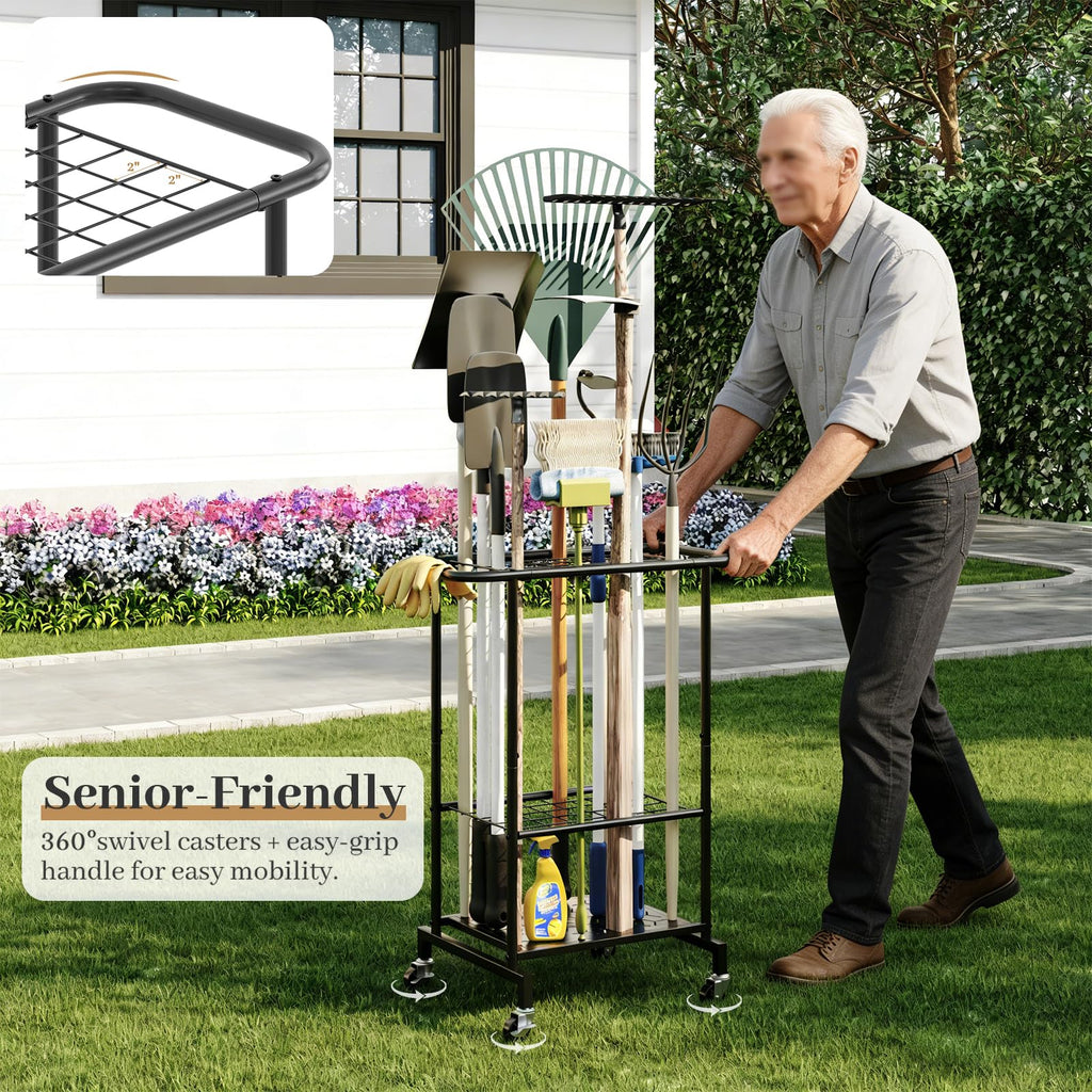 Heavy Duty Metal Garden Tool Organizer with Wheels D214