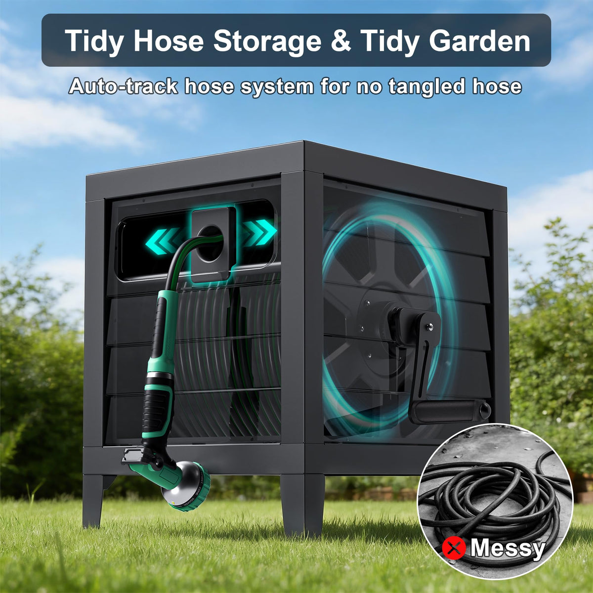 Heavy Duty 150Ft Metal Hose Reel Box with Crank Handle W103375