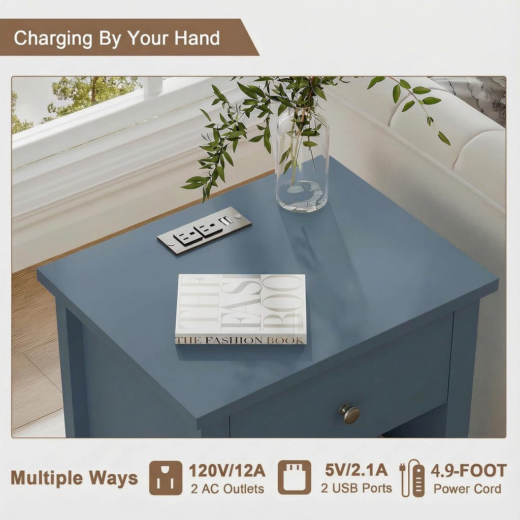 Farmhouse Nightstand with Charging Station Set of 2 Y802886