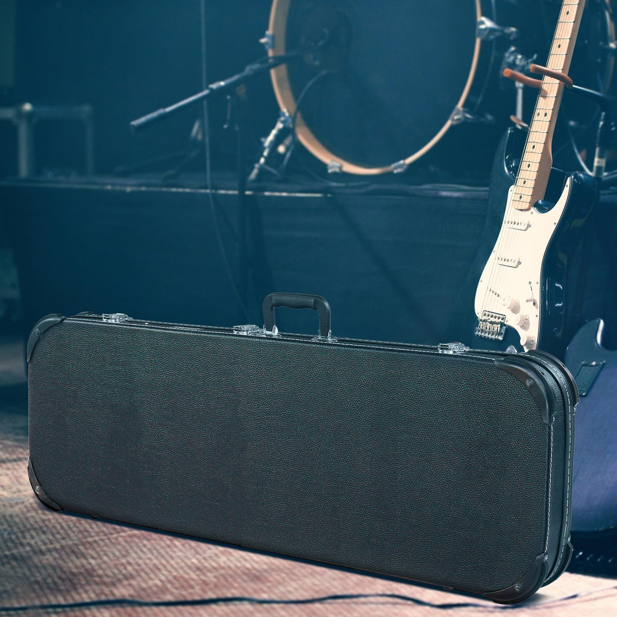 Black Electric Guitar Wood Hard Case with Handle J339429