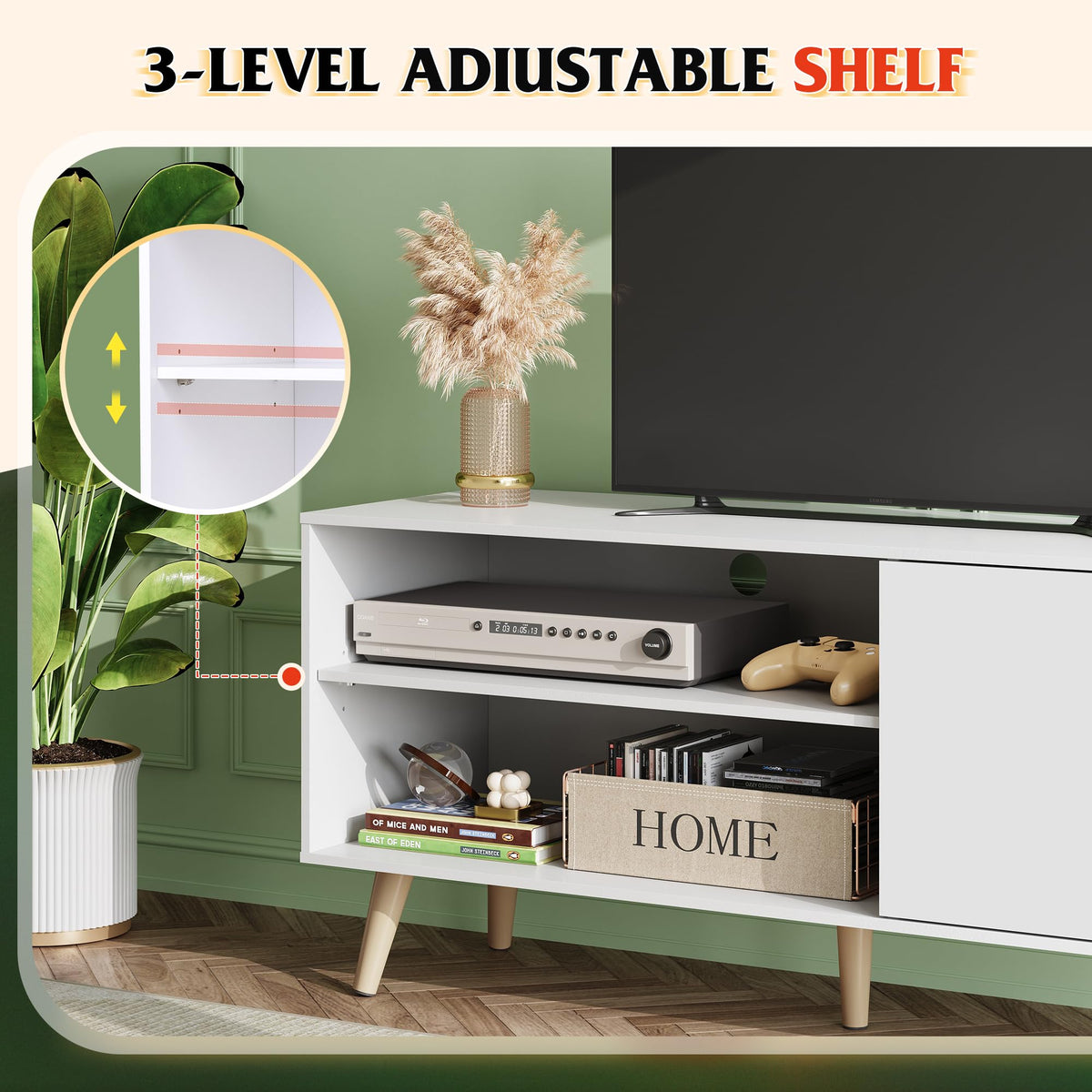 White TV Stand with Storage Cabinet J998