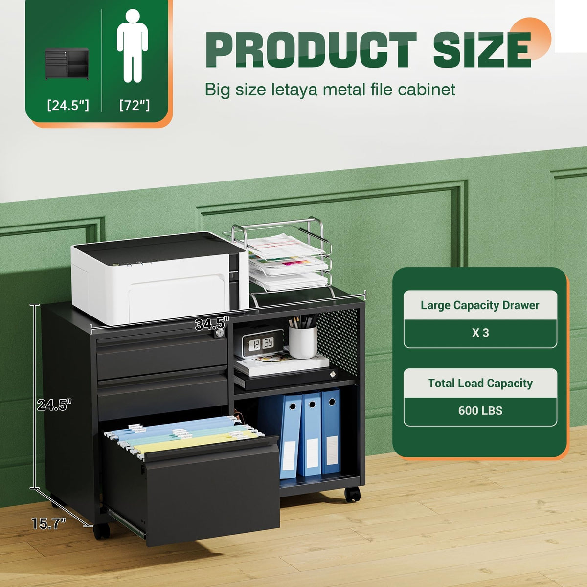 3 Drawer Metal File Cabinet with Lock E8763