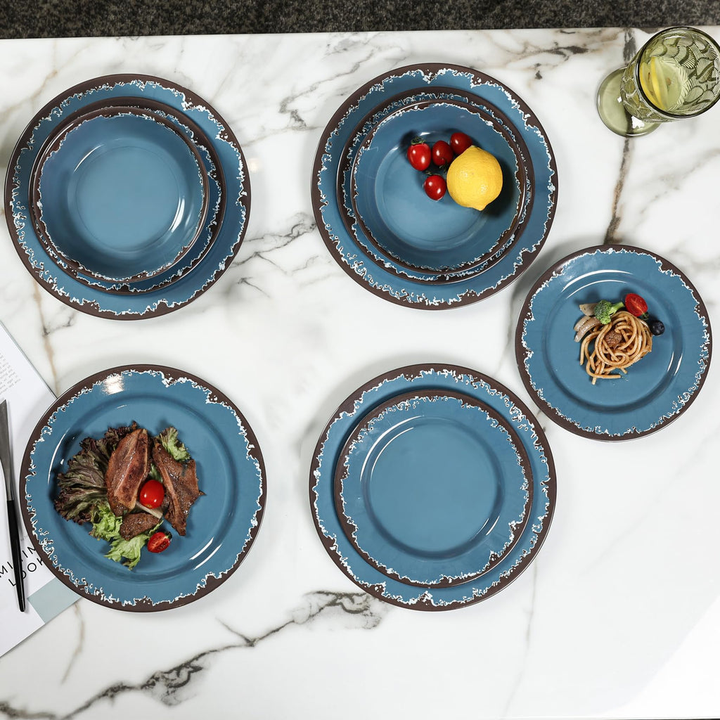 Blue 12-Piece Melamine Dinnerware Set W838344