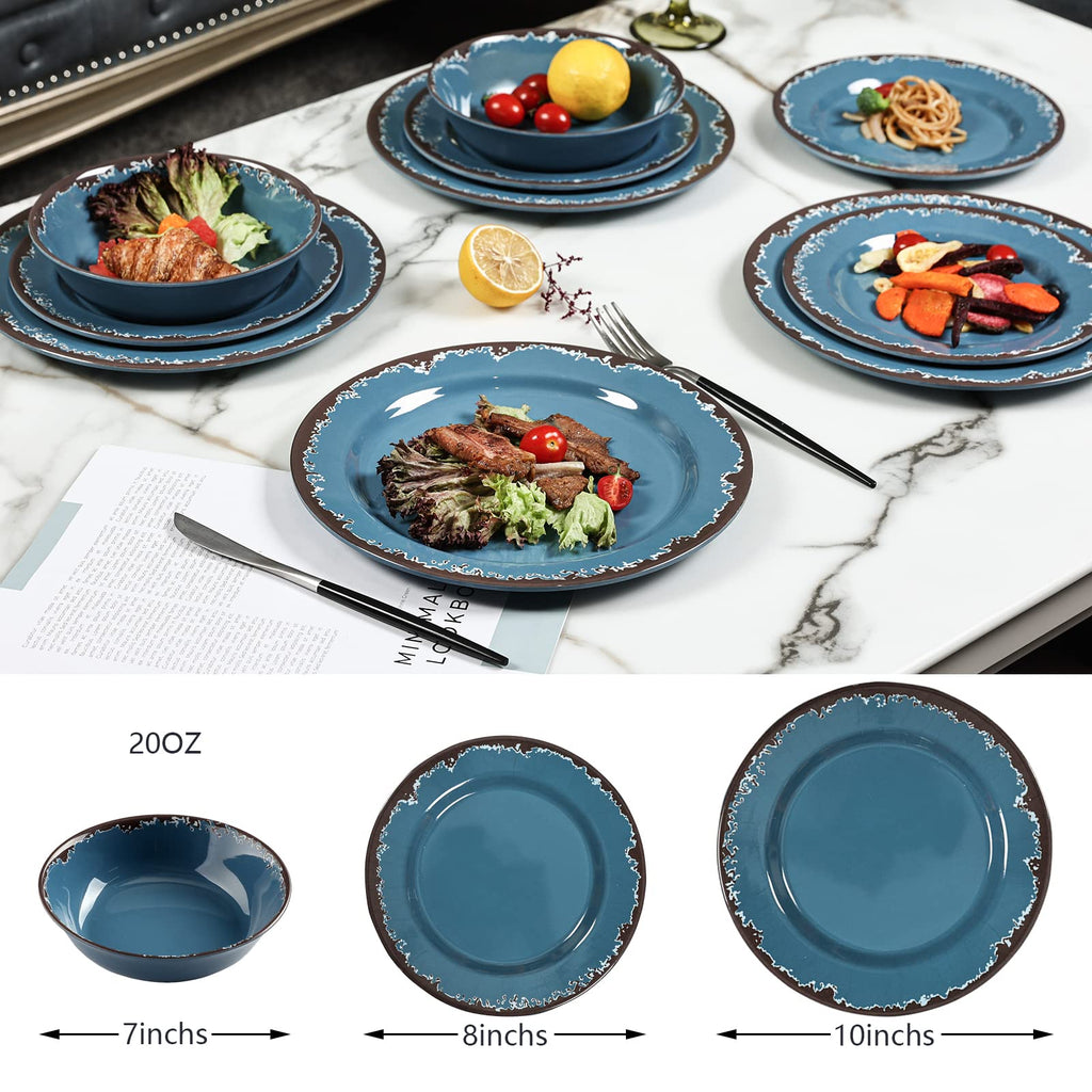 Blue 12-Piece Melamine Dinnerware Set W838344