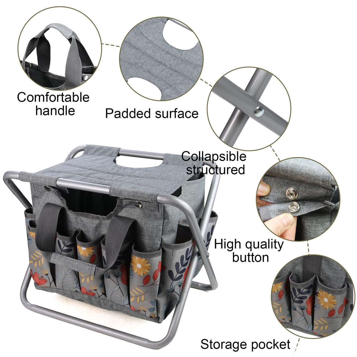 Folding Gardening Stool with Storage Tote Bag Q543664