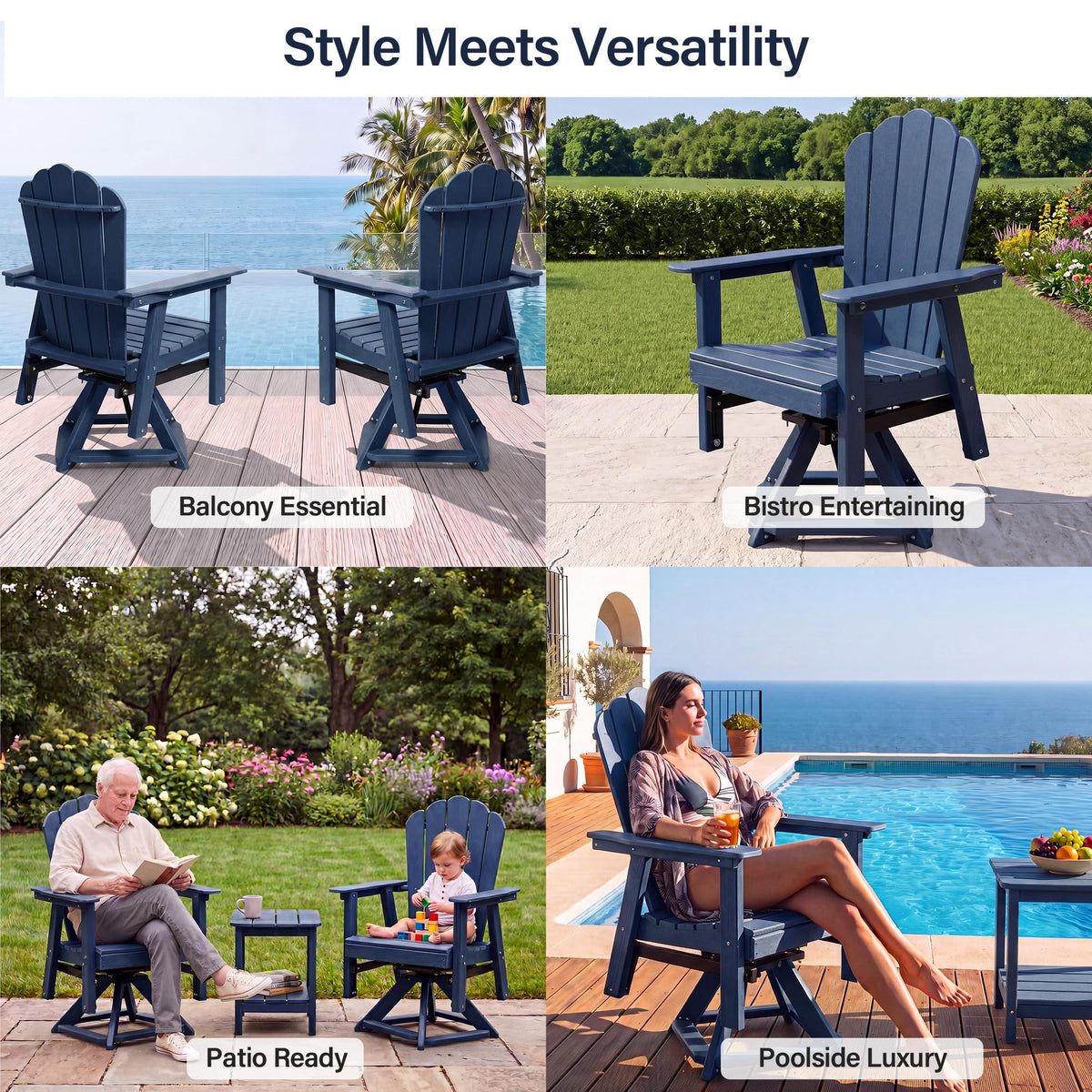 HDPE Swivel Adirondack Chair Set of 2 Navy Blue F529