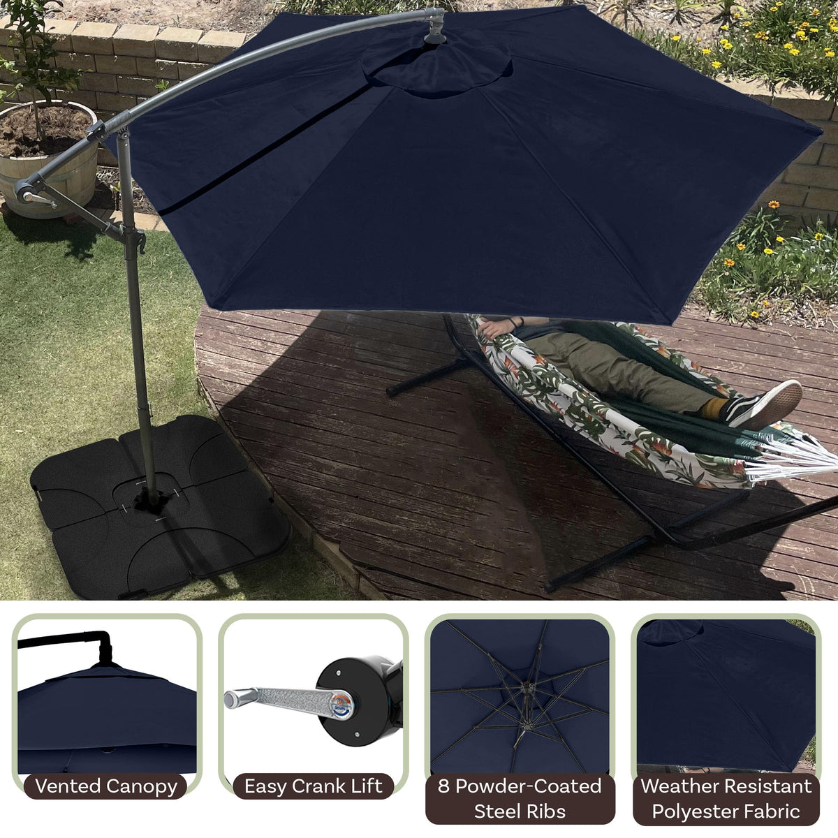 10 Ft Offset Cantilever Patio Umbrella with Cross Base F5258