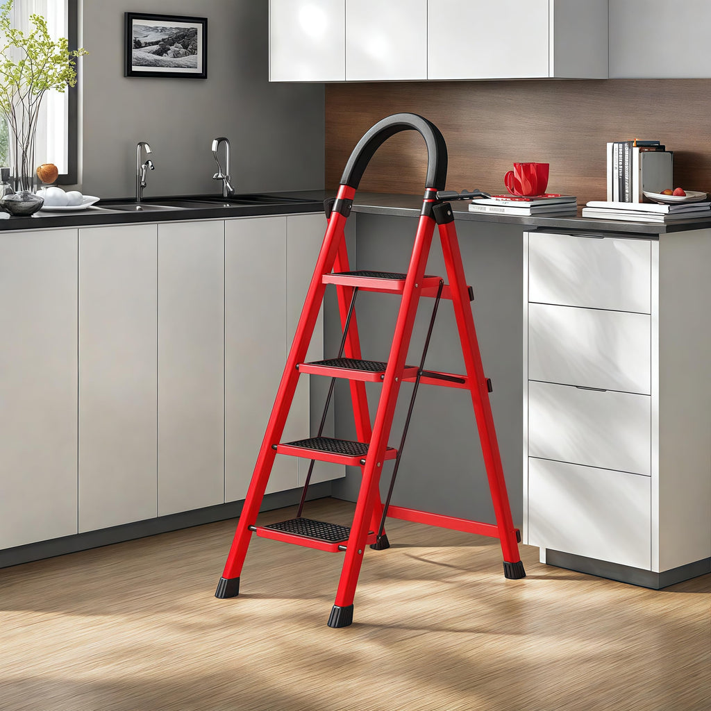 4 Step Folding Ladder with Handrails, Heavy Duty 800 lbs Step Stool K8903