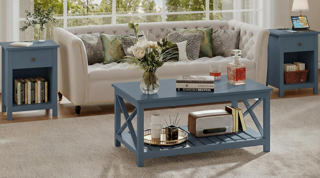 Farmhouse Nightstand with Charging Station Set of 2 Y802886