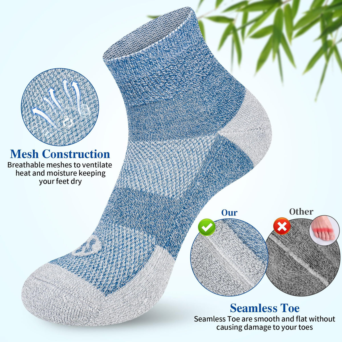 Diabetic Socks for Men, 10 Pairs Ankle & Low Cut Size 9-15 A406