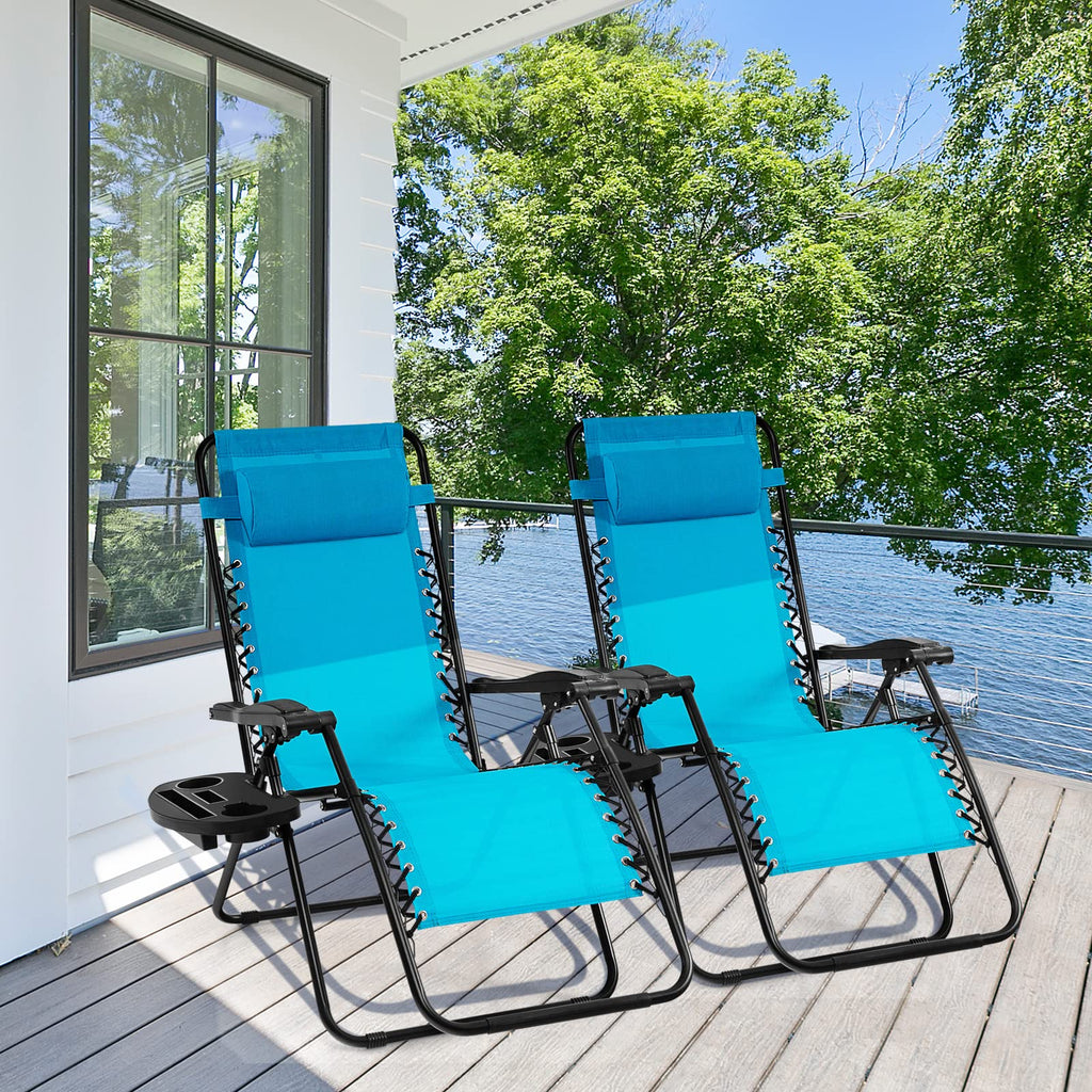 2 PCS Blue Zero Gravity Chair with Cup Holder L3781