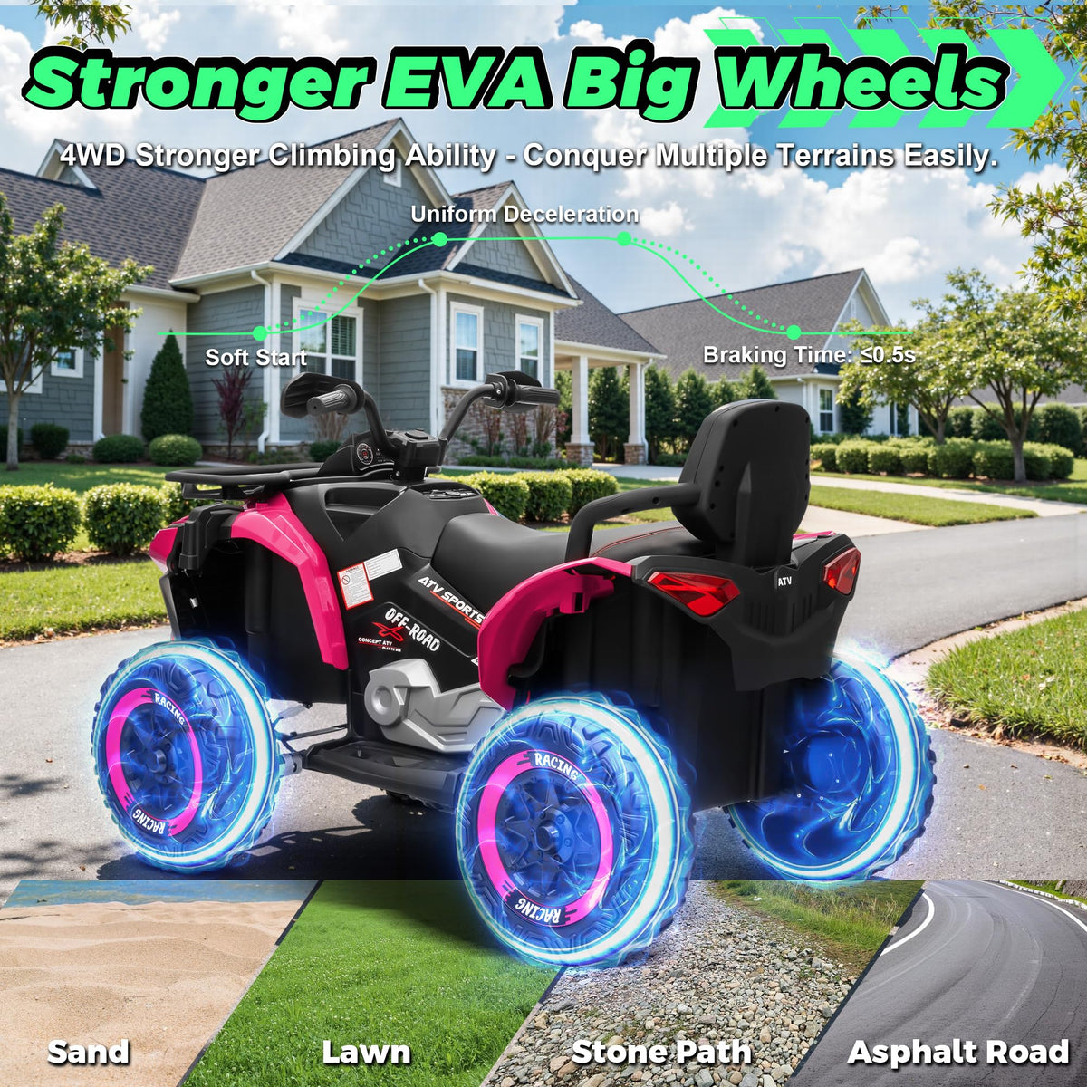 24V Kids ATV Four Wheeler with EVA Tires, 2 Seater, 800W Motors, Remote Control, Pink V47291