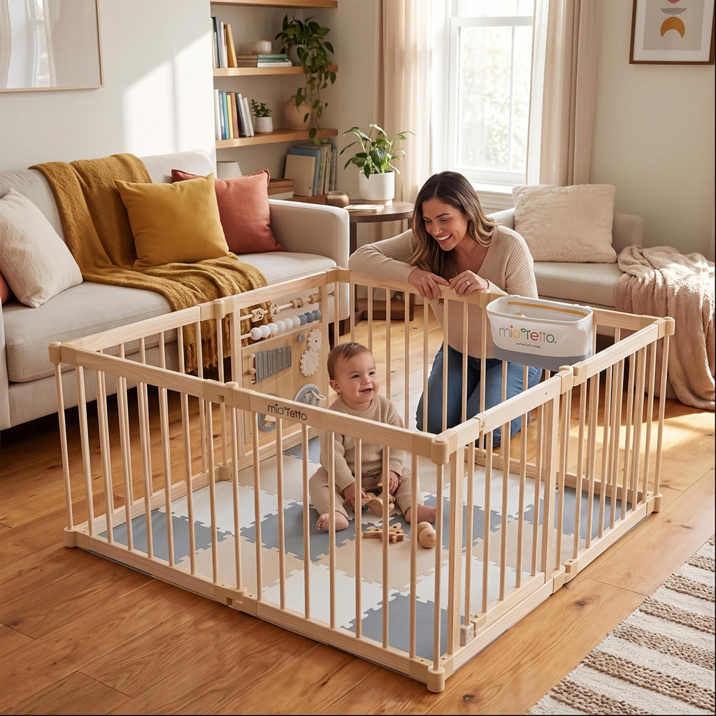 Foldable Wooden Baby Playpen with Gate I11769